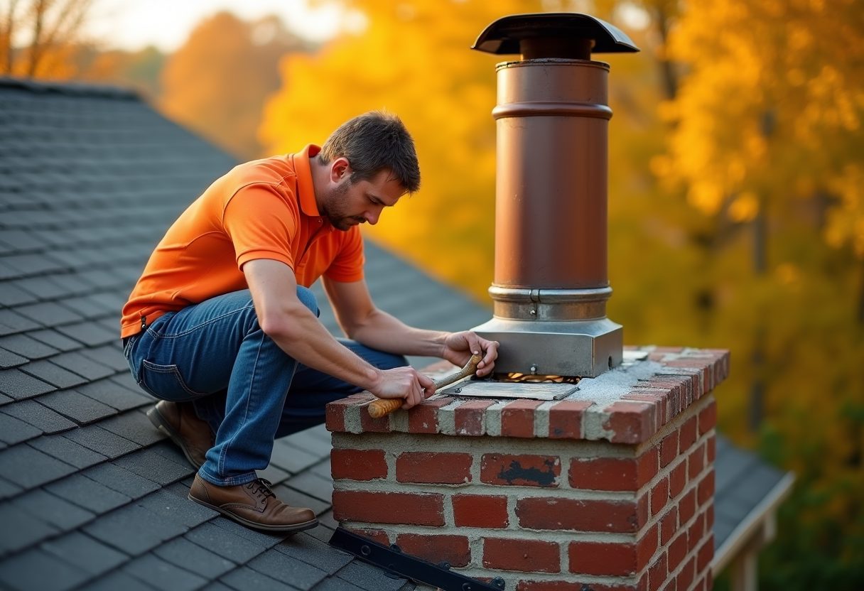 Technician repairing a brick chimney crown — McLean